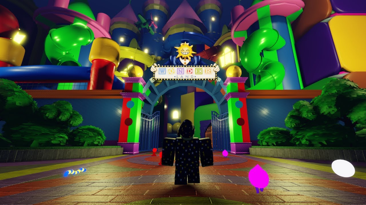 Wonderland — the colorful entrance to Wonder's paradise, a seemingly cheerful children's amusement park that hides a much darker experience. Official promotional image by ScaryPlay.